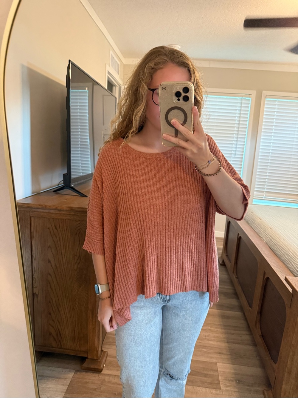 Mittoshop rust/orange ribbed knit oversized shirt in a S/M.